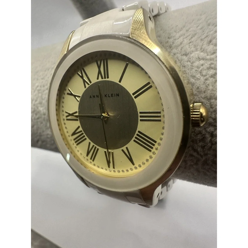 Anne Klein Womens‎ New Battery Gold Tone Ceramic Ivory 36MM 7.5